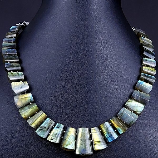 340Cts Natural Labradorite choker necklace,Labradorite Necklace Smooth Fancy Side Drill Layout,Labradorite semi-precious Gemstone Briolette Strand #G-1926