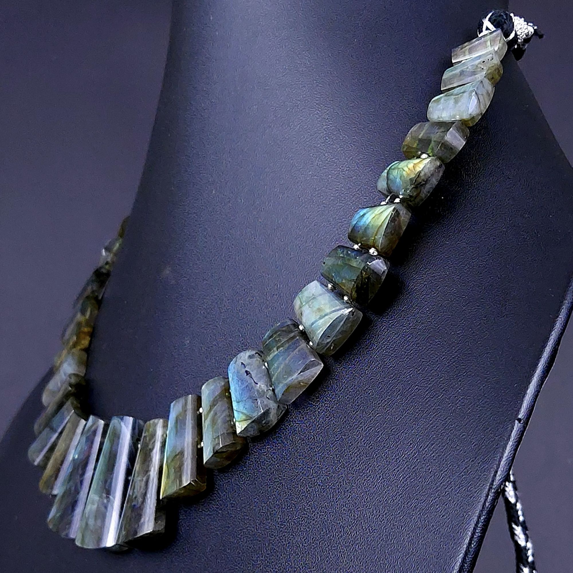 319Cts Natural Labradorite choker necklaceLabradorite Necklace Smooth Fancy Side Drill LayoutLabradorite semi-precious Gemstone Briolette Strand G-1927