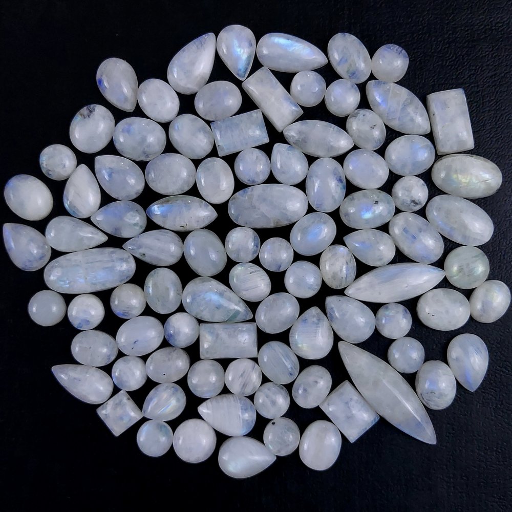 88Pcs 360Cts Natural Rainbow Cabochon Gemstone For Jewelry Making Crystal Cabochon Semi-Precious Rainbow Moonstone Flat Back Gemstone Lot 30x9 8x8mm#724