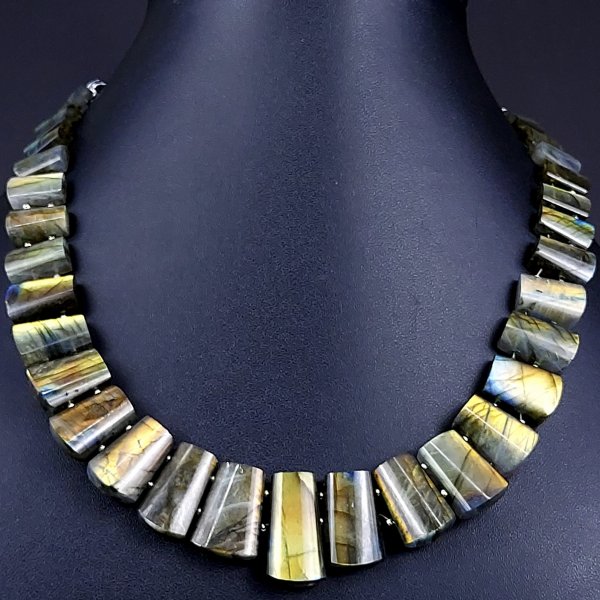 353Cts Natural Labradorite choker necklace,Labradorite Necklace Smooth Fancy Side Drill Layout,Labradorite semi-precious Gemstone Briolette Strand #G-1931
