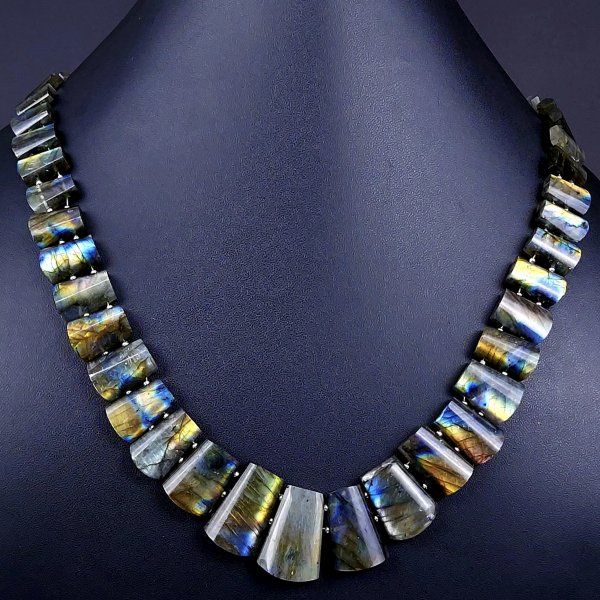 450Cts Natural Labradorite choker necklace,Labradorite Necklace Smooth Fancy Side Drill Layout,Labradorite semi-precious Gemstone Briolette Strand #G-1932