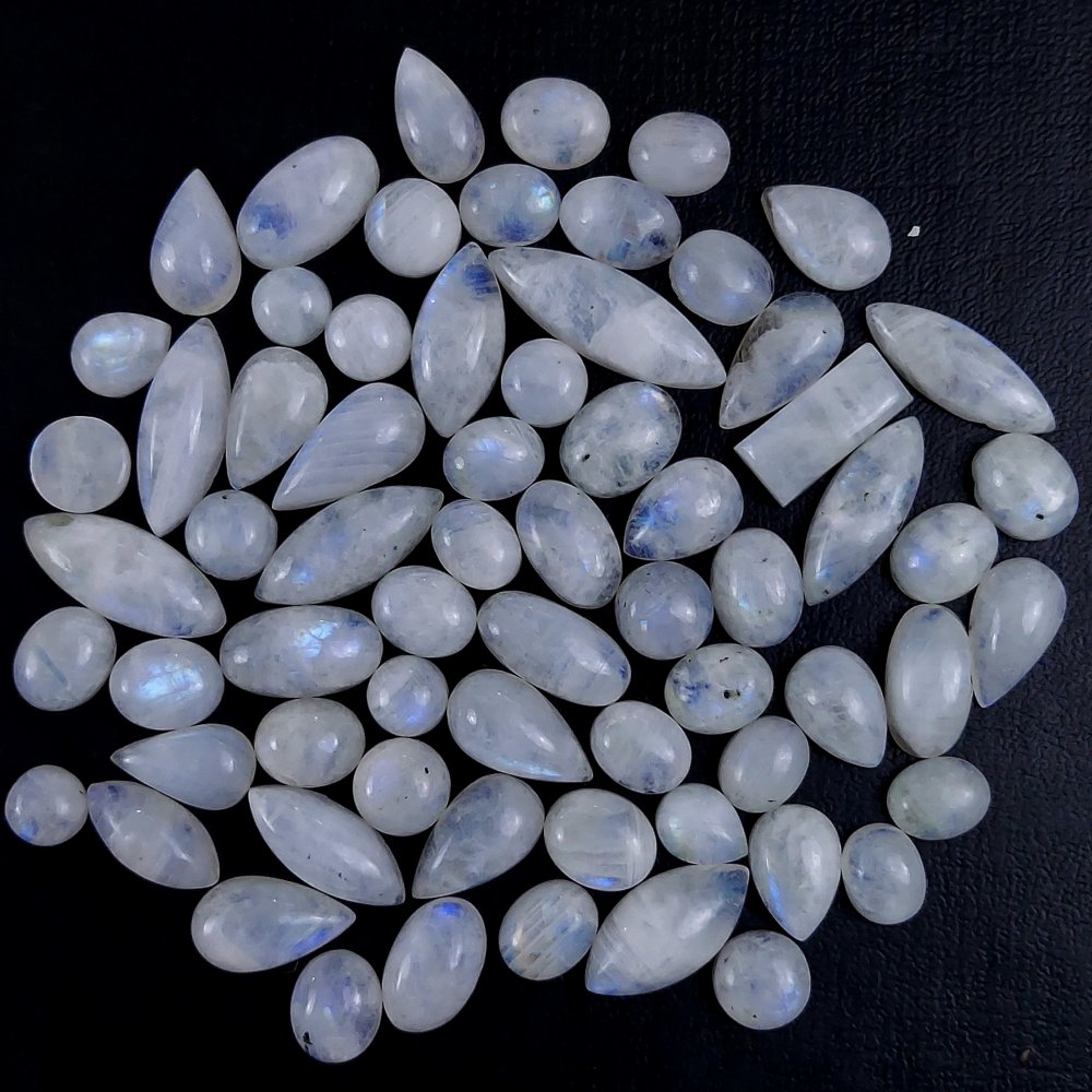 72Pcs 312Cts Natural Rainbow Cabochon Gemstone For Jewelry Making Crystal Cabochon Semi-Precious Rainbow Moonstone Flat Back Gemstone Lot 26x8 8x8mm#728