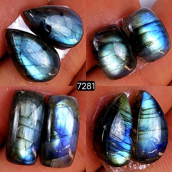 4Pair 42Cts Natural Multi Fire Labradorite Healing Crystal Drop Earrings Dangle Labradorite Jewelry Gemstone Pairs Birthday Gift 16x8 13x8mm#7281