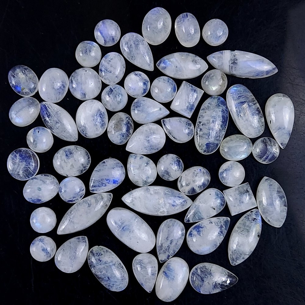 55Pcs 208Cts Natural Rainbow Cabochon Gemstone For Jewelry Making Crystal Cabochon Semi-Precious Rainbow Moonstone Flat Back Gemstone Lot 22x9 8x8mm#729