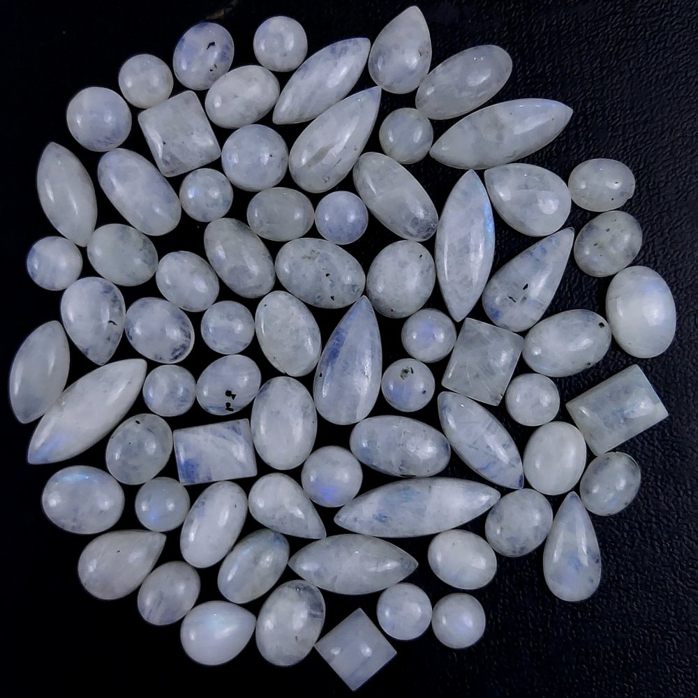 71Pcs 309Cts Natural Rainbow Cabochon Gemstone For Jewelry Making Crystal Cabochon Semi-Precious Rainbow Moonstone Flat Back Gemstone Lot 24x8 8x8mm#732