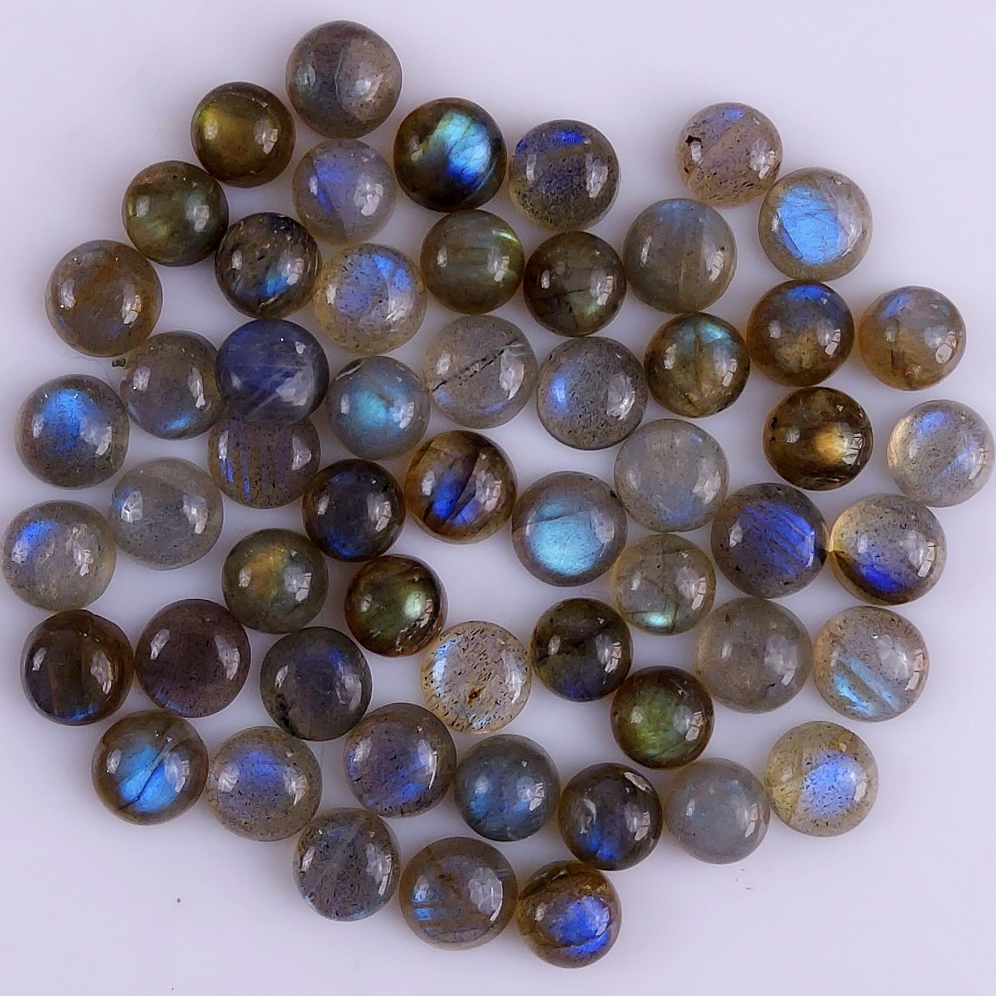 55Pcs 105Cts Natural Blue Labradorite Calibrated Cabochon Round Shape Gemstone Lot For Jewelry Making 5x5mm#734