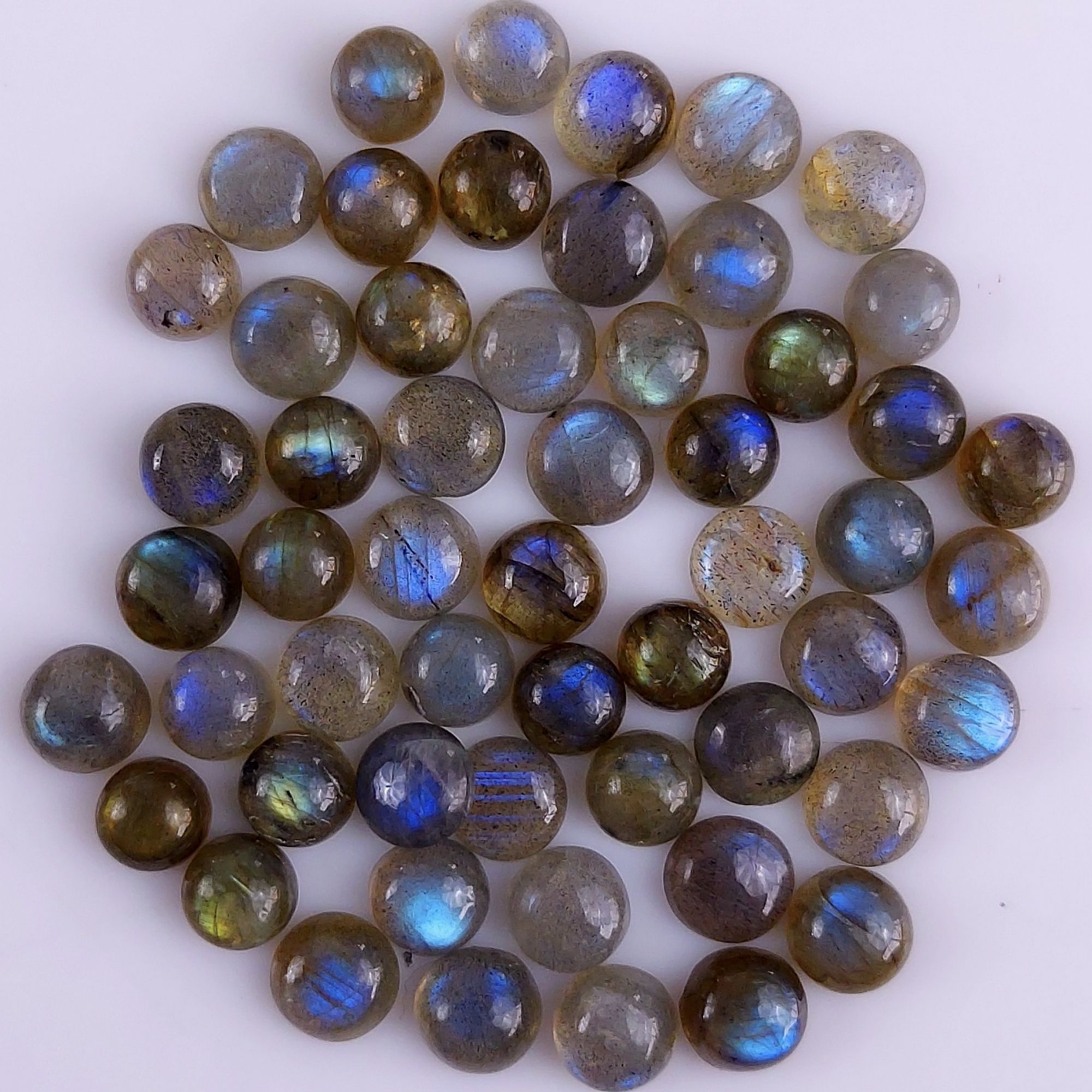 55Pcs 105Cts Natural Blue Labradorite Calibrated Cabochon Round Shape Gemstone Lot For Jewelry Making 5x5mm734