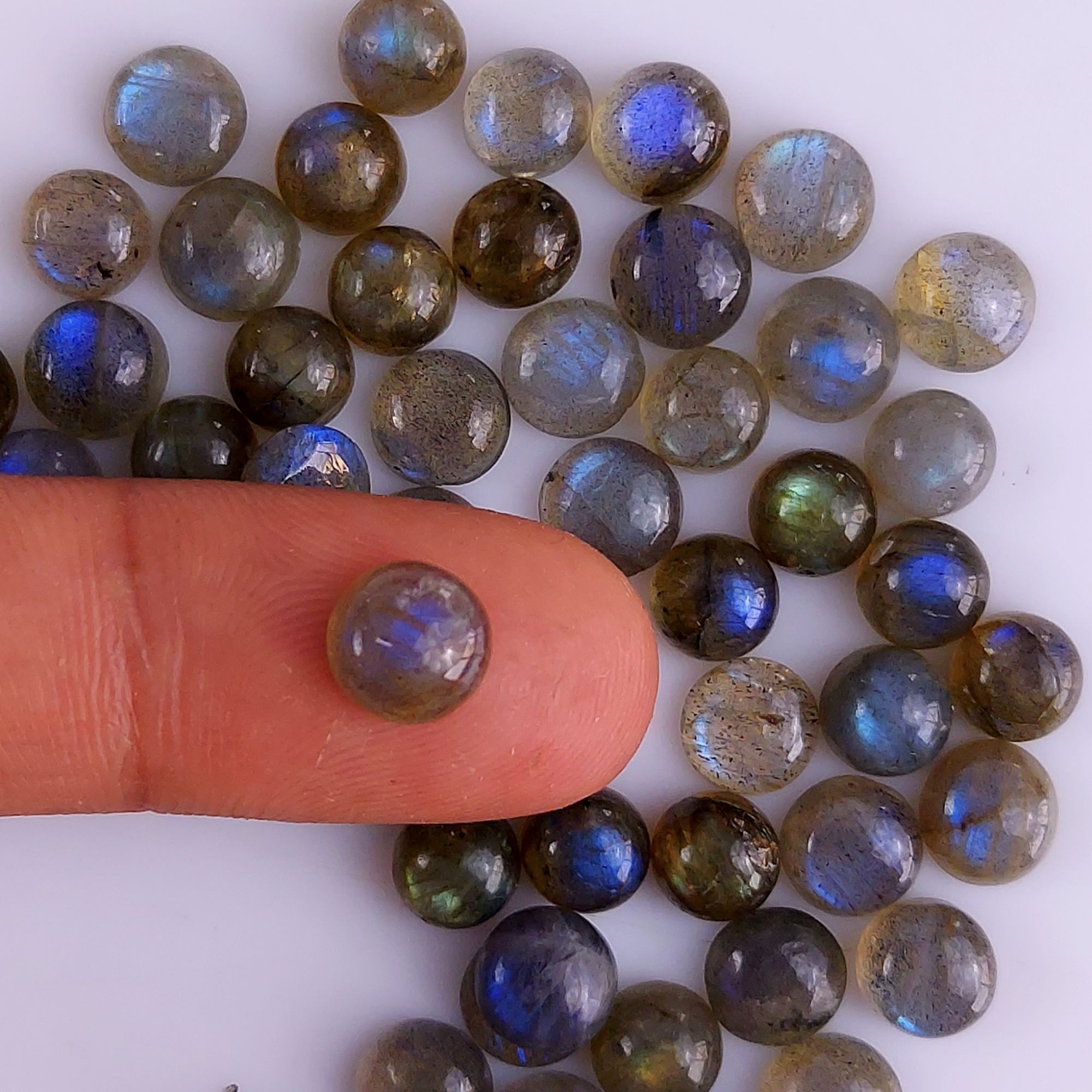 55Pcs 105Cts Natural Blue Labradorite Calibrated Cabochon Round Shape Gemstone Lot For Jewelry Making 5x5mm#734
