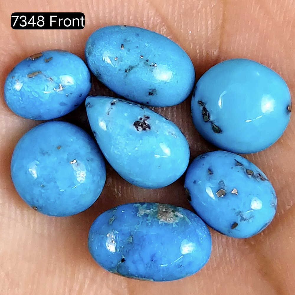 7Pcs 17Cts Blue Irani Turquoise Mix Shape Cabochon Gemstone Smooth Loose Beads Stone For Jewelry Making Back Side Unpolished Gemstone 11x7 8x6mm#R-7348