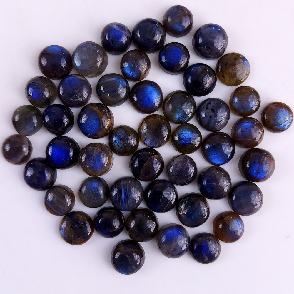47Pcs 121Cts Natural Blue Labradorite Calibrated Cabochon Round Shape Gemstone Lot For Jewelry Making 8x8mm#735