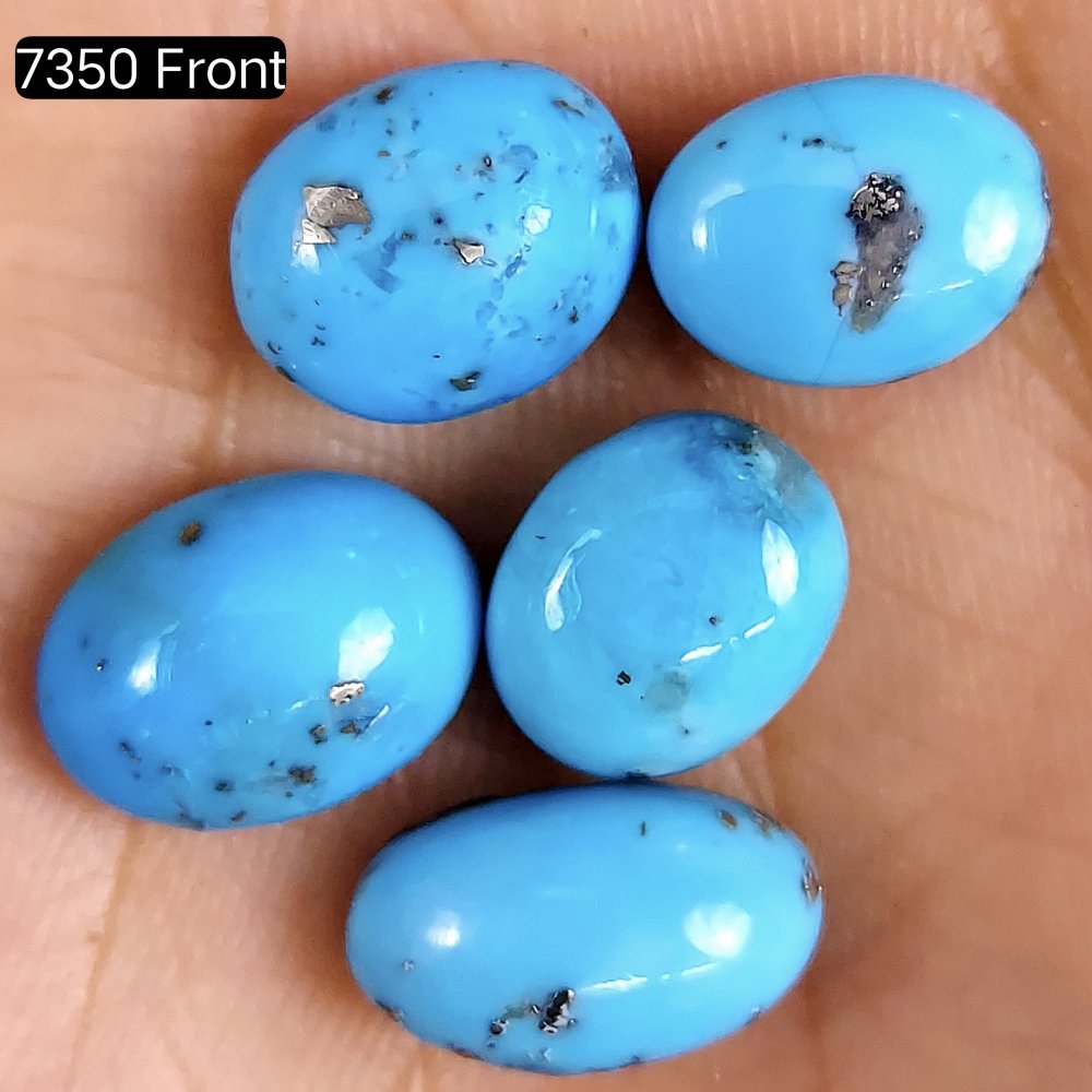 5Pcs 24Cts Blue Irani Turquoise Mix Shape Cabochon Gemstone Smooth Loose Beads Stone For Jewelry Making Back Side Unpolished Gemstone 14x7 11x9mm#R-7350
