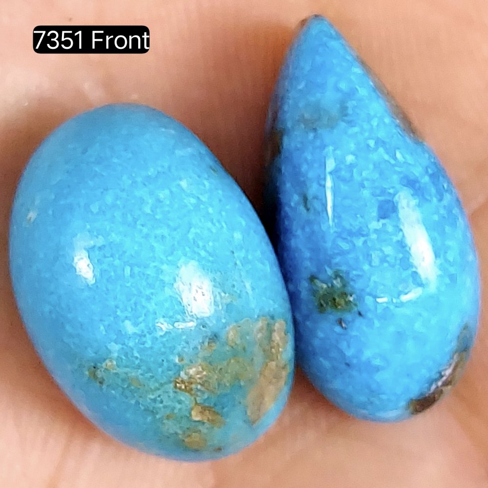 2Pcs 36Cts Blue Irani Turquoise Mix Shape Cabochon Gemstone Smooth Loose Beads Stone For Jewelry Making Back Side Unpolished Gemstone 22x10 20x13mm#7351