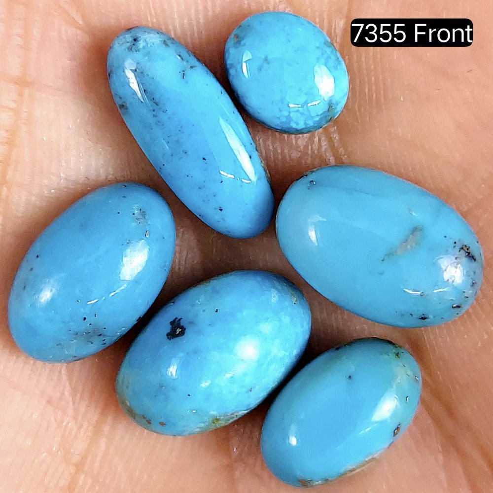6Pcs 27Cts Blue Irani Turquoise Mix Shape Cabochon Gemstone Smooth Loose Beads Stone For Jewelry Making Back Side Unpolished Gemstone 14x9 9x7mm#7355