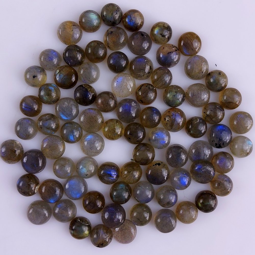78Pcs 141Cts Natural Blue Labradorite Calibrated Cabochon Round Shape Gemstone Lot For Jewelry Making 4x4mm#736