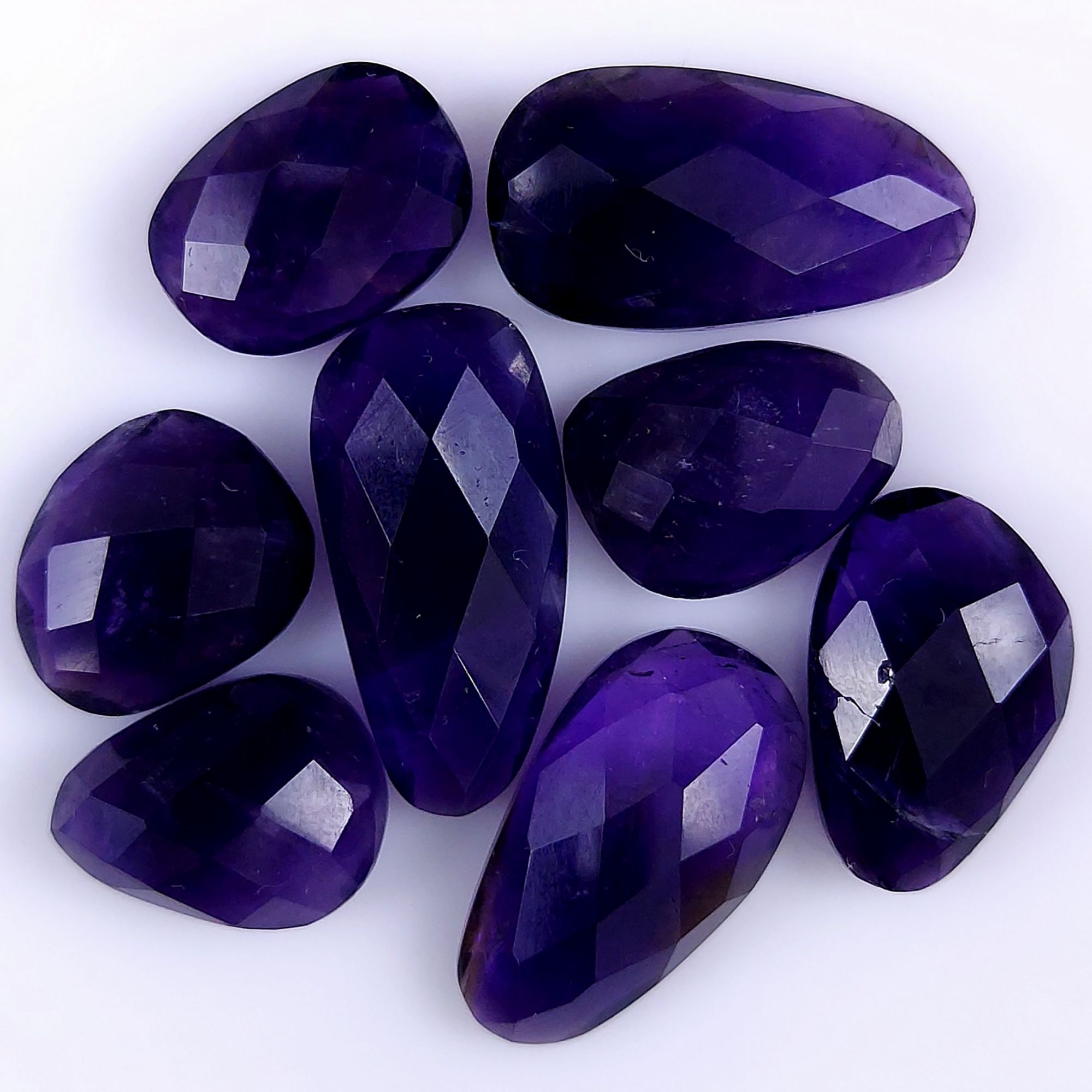 8Pcs 68Cts Natural African Amethyst Faceted Cabochon lot Gemstone Purple Crystal Mix Shape Loose Gemstone beads for jewelry Making 20x10 13x10mmR-7364