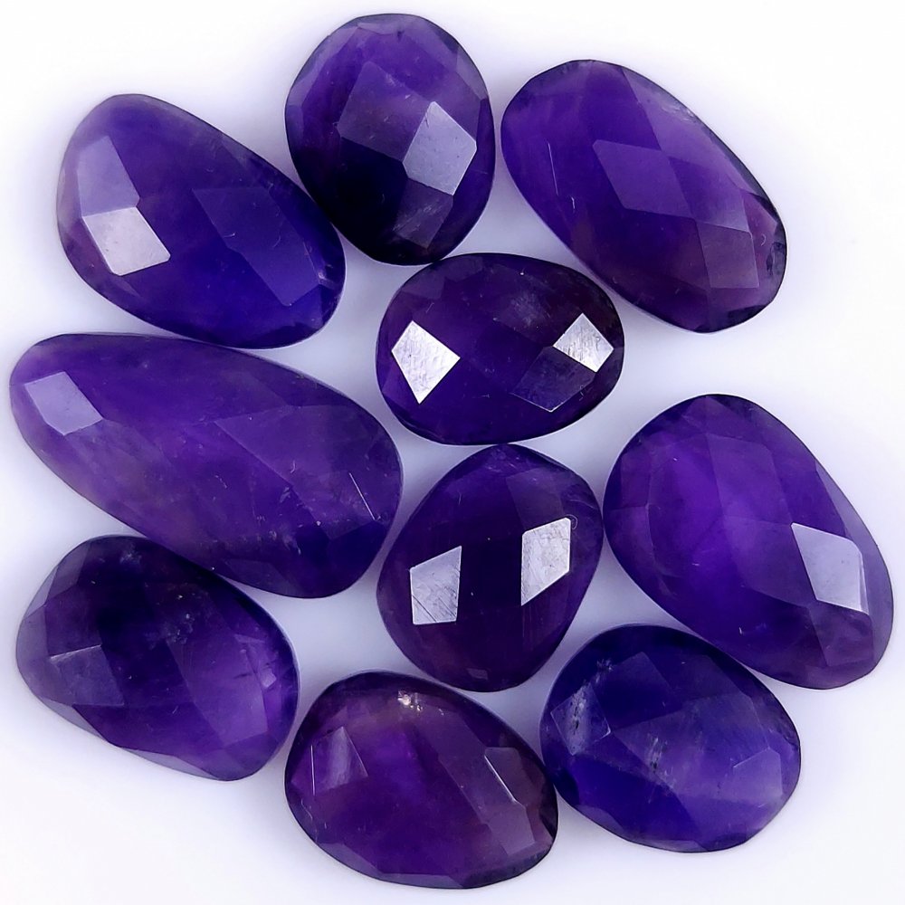 10Pcs 68Cts Natural African Amethyst Faceted Cabochon lot Gemstone Purple Crystal Mix Shape Loose Gemstone beads for jewelry Making 20x10 12x8mm#7365
