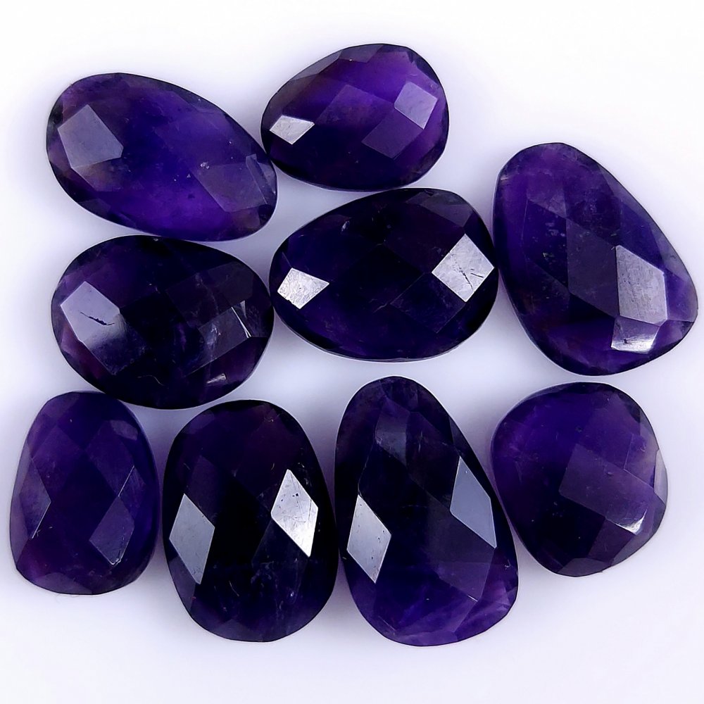 9Pcs 63Cts Natural African Amethyst Faceted Cabochon lot Gemstone Purple Crystal Mix Shape Loose Gemstone beads for jewelry Making 18x10 13x8mm#7366
