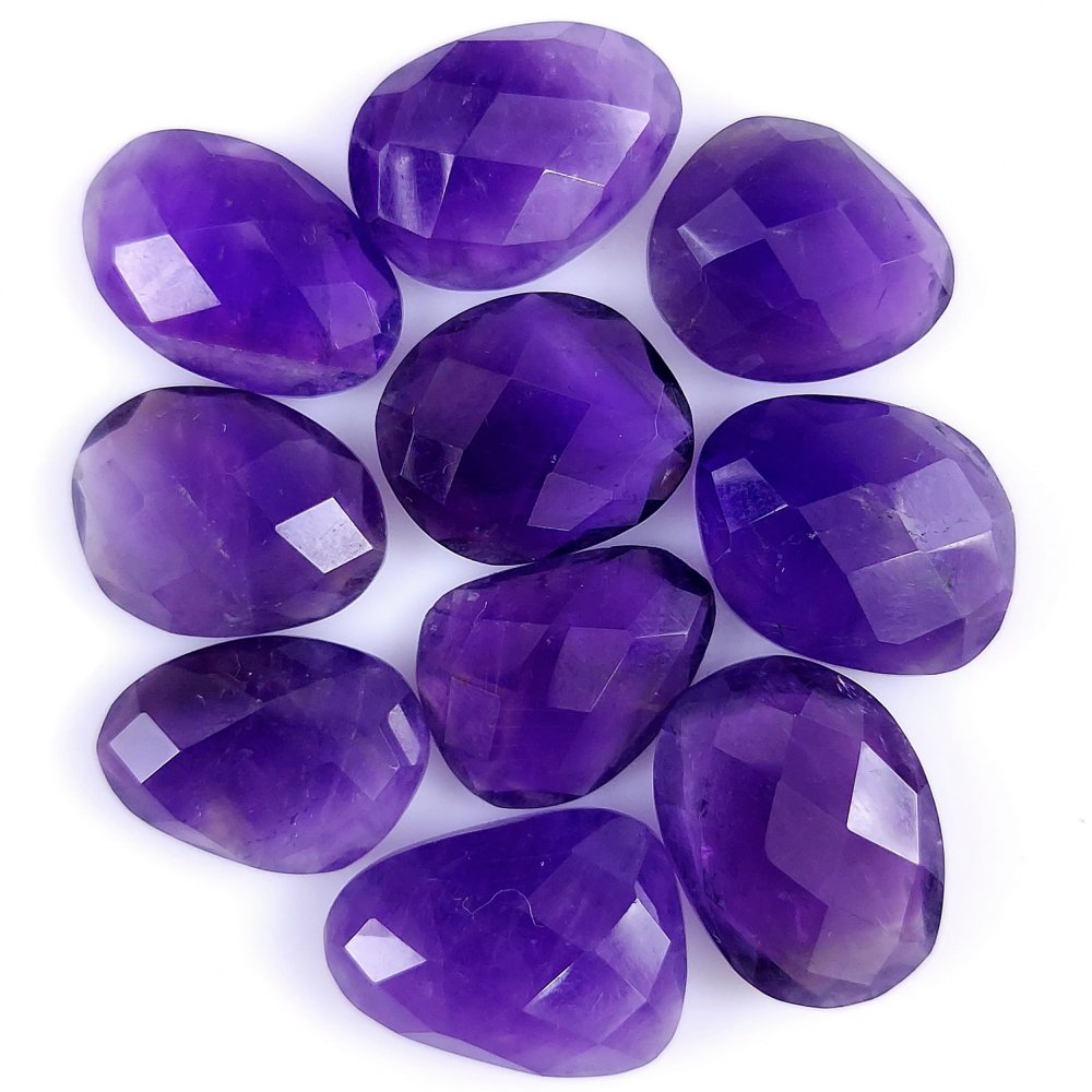 10Pcs 92Cts Natural African Amethyst Faceted Cabochon lot Gemstone Purple Crystal Mix Shape Loose Gemstone beads for jewelry Making 16x12 15x11mm#7369