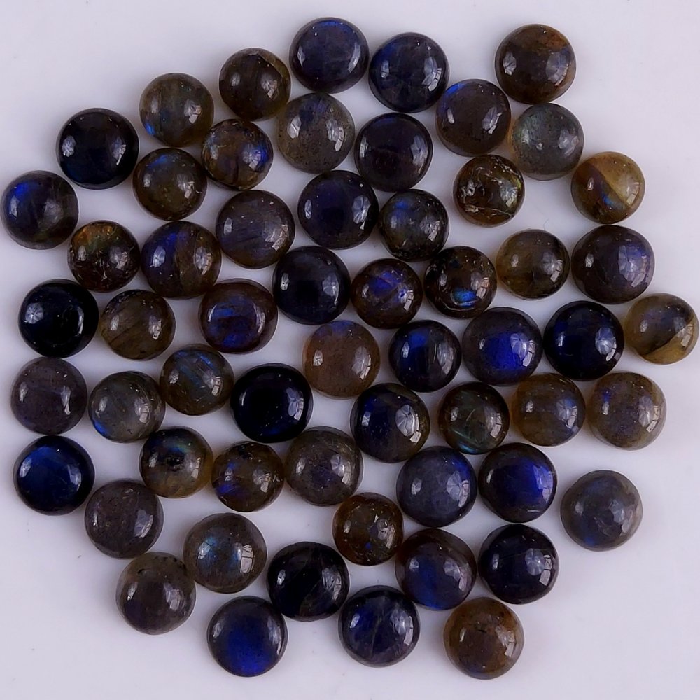 58Pcs 105Cts Natural Blue Labradorite Calibrated Cabochon Round Shape Gemstone Lot For Jewelry Making 4x4mm#737