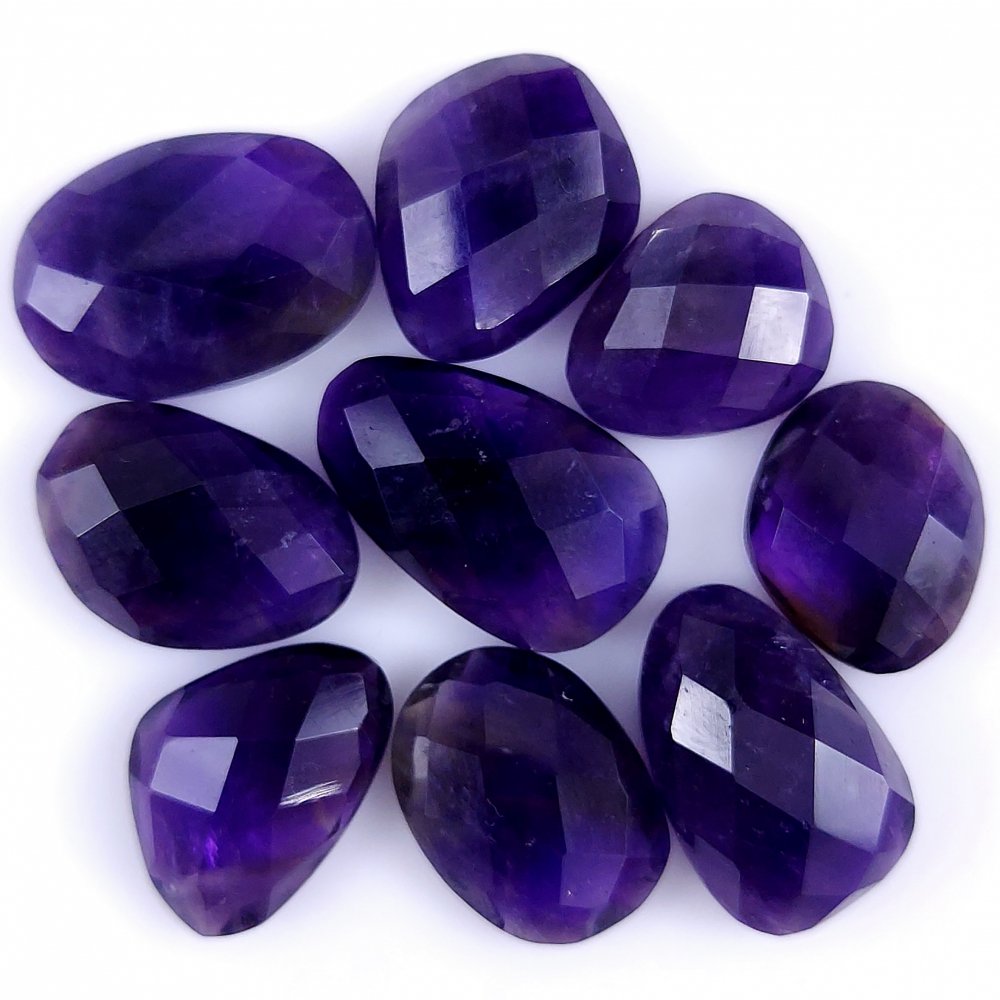 9Pcs 83Cts Natural African Amethyst Faceted Cabochon lot Gemstone Purple Crystal Mix Shape Loose Gemstone beads for jewelry Making 18x12 13x11mm#R-7371