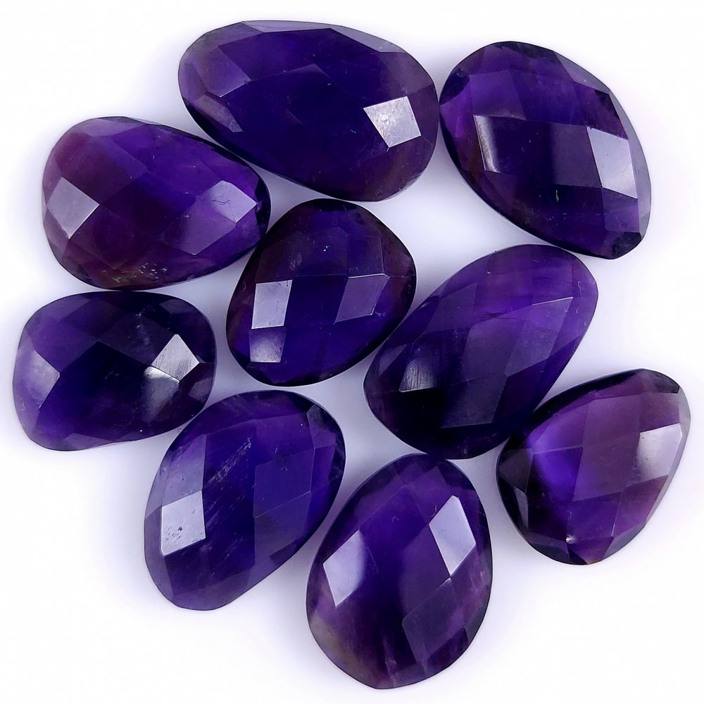 9Pcs 89Cts Natural African Amethyst Faceted Cabochon lot Gemstone Purple Crystal Mix Shape Loose Gemstone beads for jewelry Making 18x12 15x10mm#7377