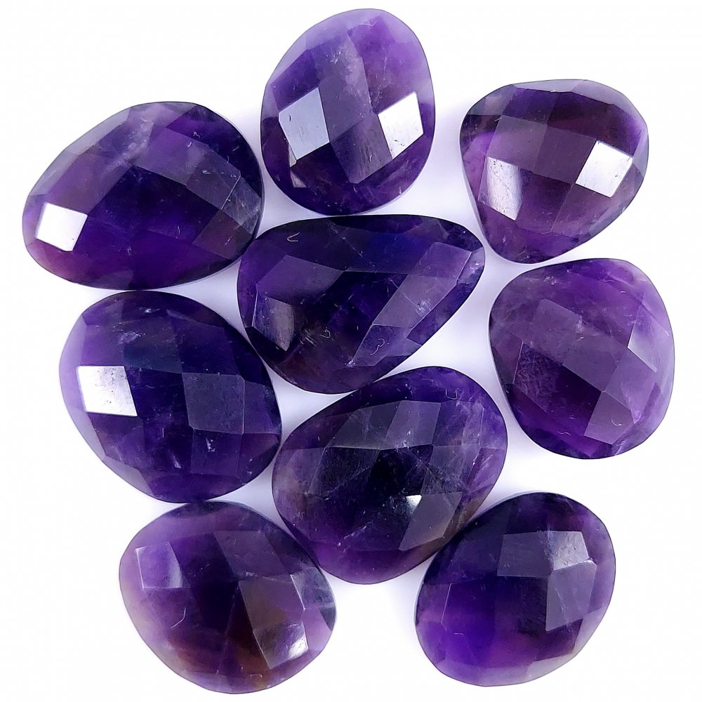 9Pcs 108Cts Natural African Amethyst Faceted Cabochon lot Gemstone Purple Crystal Mix Shape Loose Gemstone beads for jewelry Making 17x13 15x13mm#7378