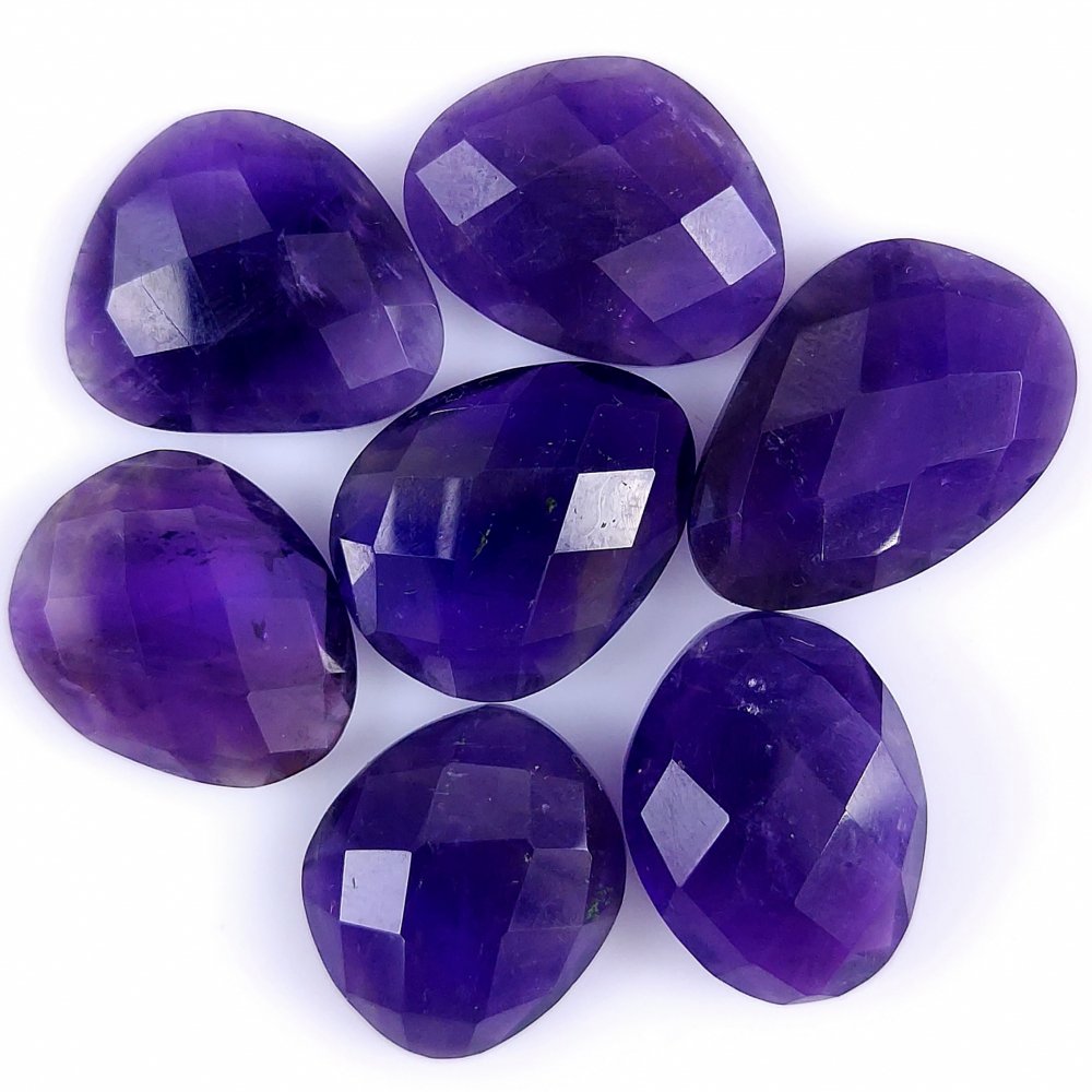 7Pcs 78Cts Natural African Amethyst Faceted Cabochon lot Gemstone Purple Crystal Mix Shape Loose Gemstone beads for jewelry Making 18x13 15x12mm#7379