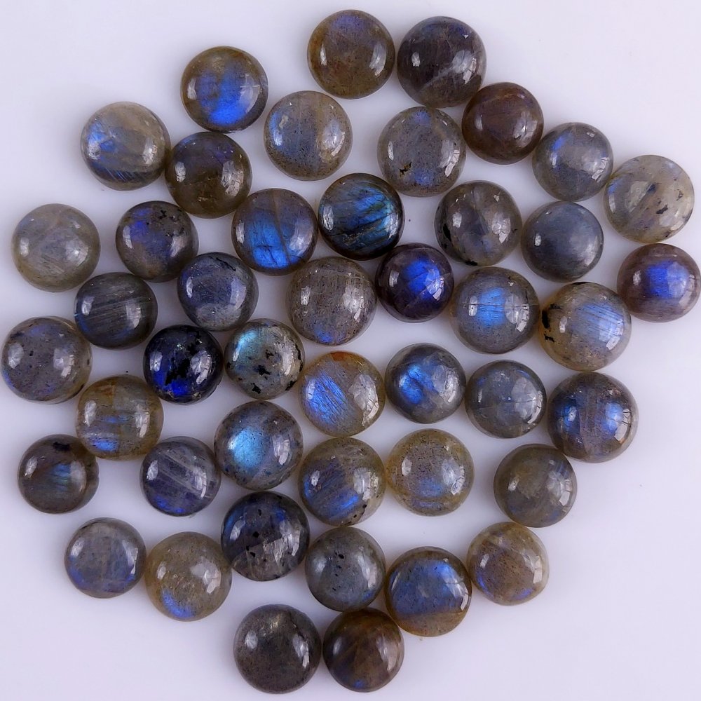 45Pcs 217Cts Natural Blue Labradorite Calibrated Cabochon Round Shape Gemstone Lot For Jewelry Making 5x5mm#738
