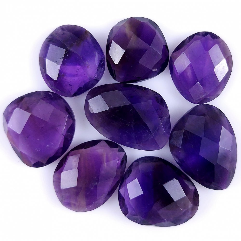 8Pcs 90Cts Natural African Amethyst Faceted Cabochon lot Gemstone Purple Crystal Mix Shape Loose Gemstone beads for jewelry Making 18x13 14x14mm#7380