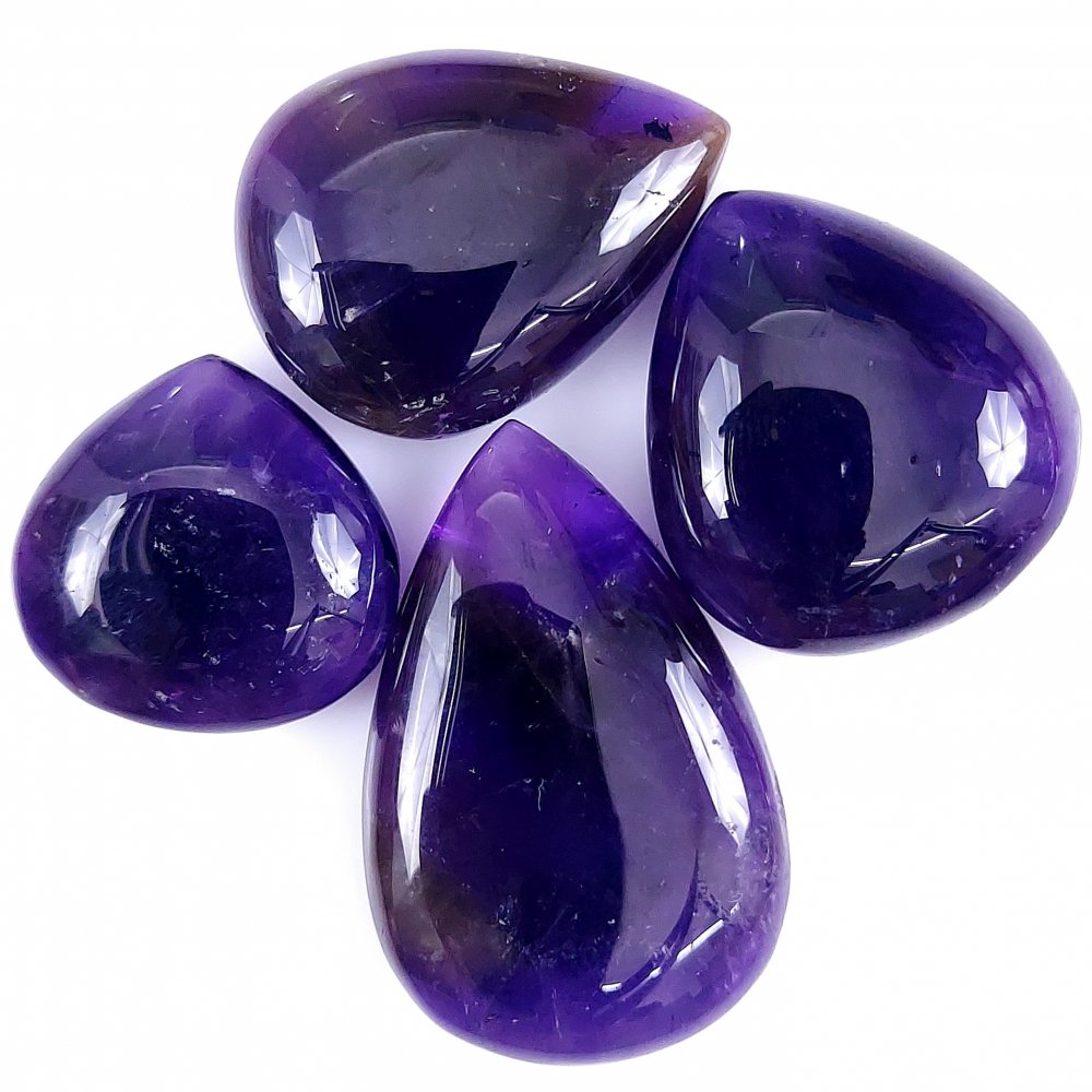 4Pcs 135Cts Natural African Amethyst Cabochon lot Gemstone Purple Crystal Mix Shape Loose Gemstone beads for jewelry Making 32x20 18x18mm#R-7388