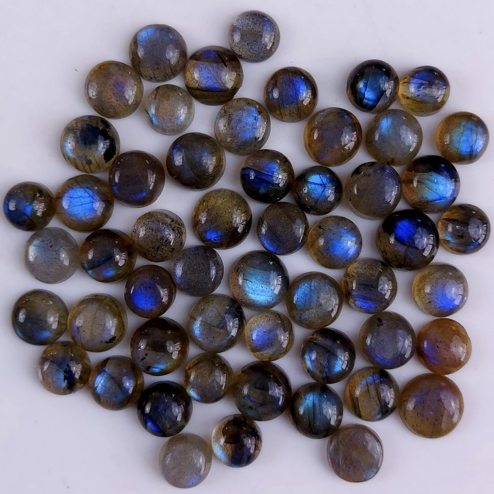 54Pcs 142Cts Natural Blue Labradorite Calibrated Cabochon Round Shape Gemstone Lot For Jewelry Making 6x6mm#739