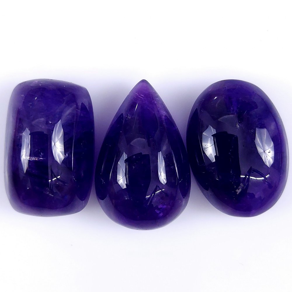 3Pcs 93Cts Natural African Amethyst Cabochon lot Gemstone Purple Crystal Mix Shape Loose Gemstone beads for jewelry Making 24x15 22x14mm#R-7390