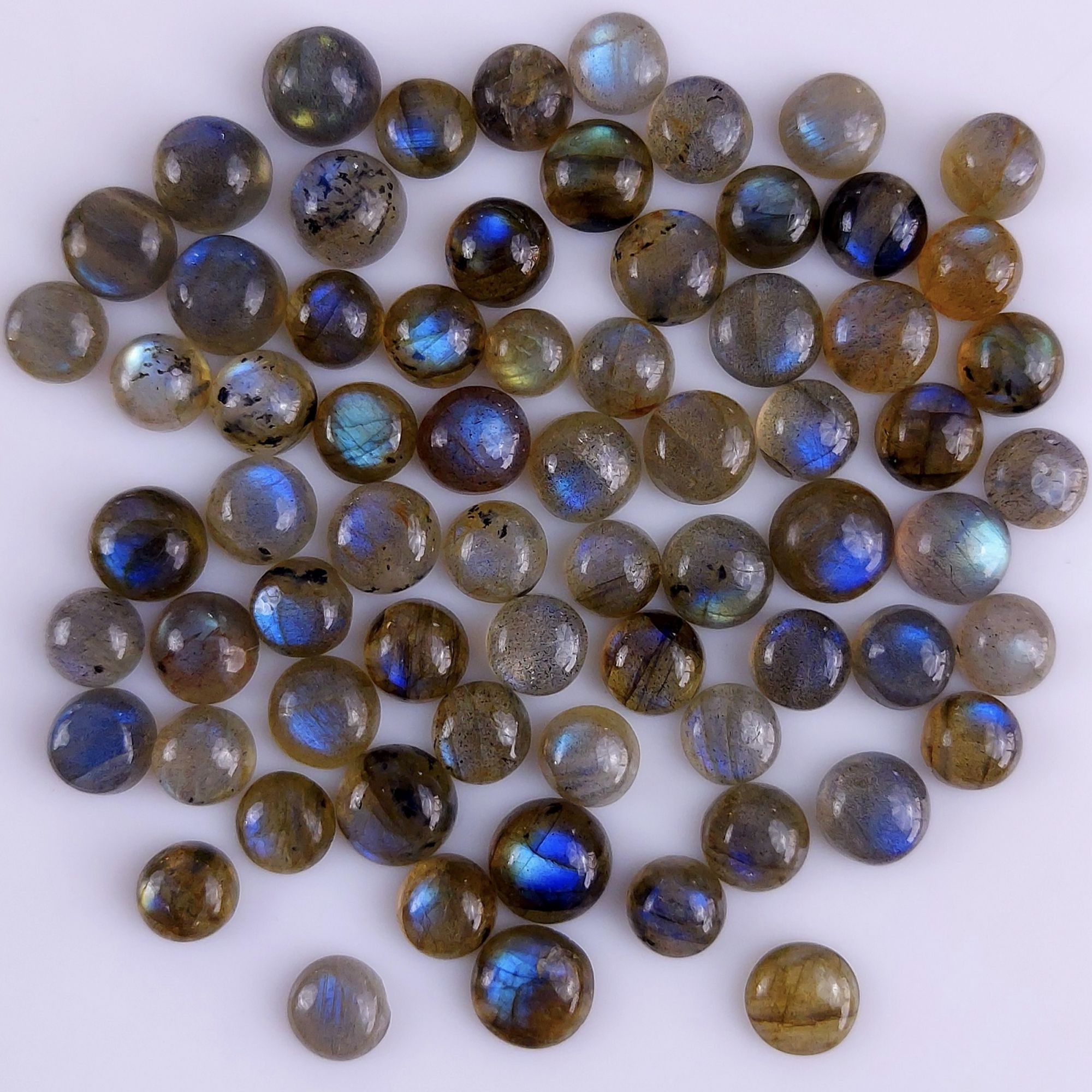 69Pcs 172Cts Natural Blue Labradorite Calibrated Cabochon Round Shape Gemstone Lot For Jewelry Making 5x5mm#740