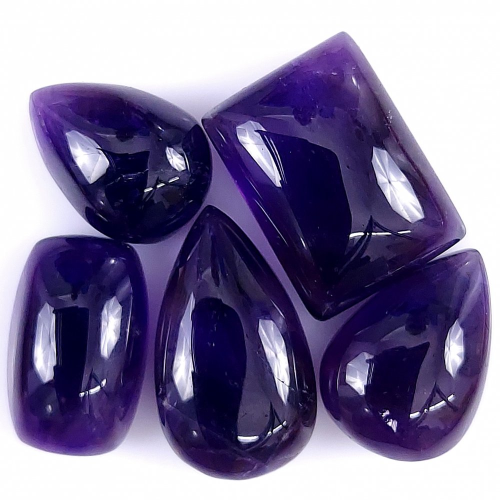 5Pcs 65Cts Natural African Amethyst Cabochon lot Gemstone Purple Crystal Mix Shape Loose Gemstone beads for jewelry Making 16x12 13x9mm#R-7402