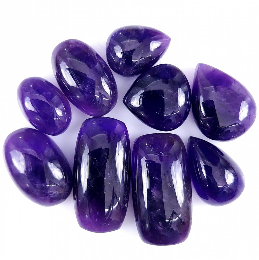 9Pcs 122Cts Natural African Amethyst Cabochon lot Gemstone Purple Crystal Mix Shape Loose Gemstone beads for jewelry Making 23x11 13x9mm#R-7404