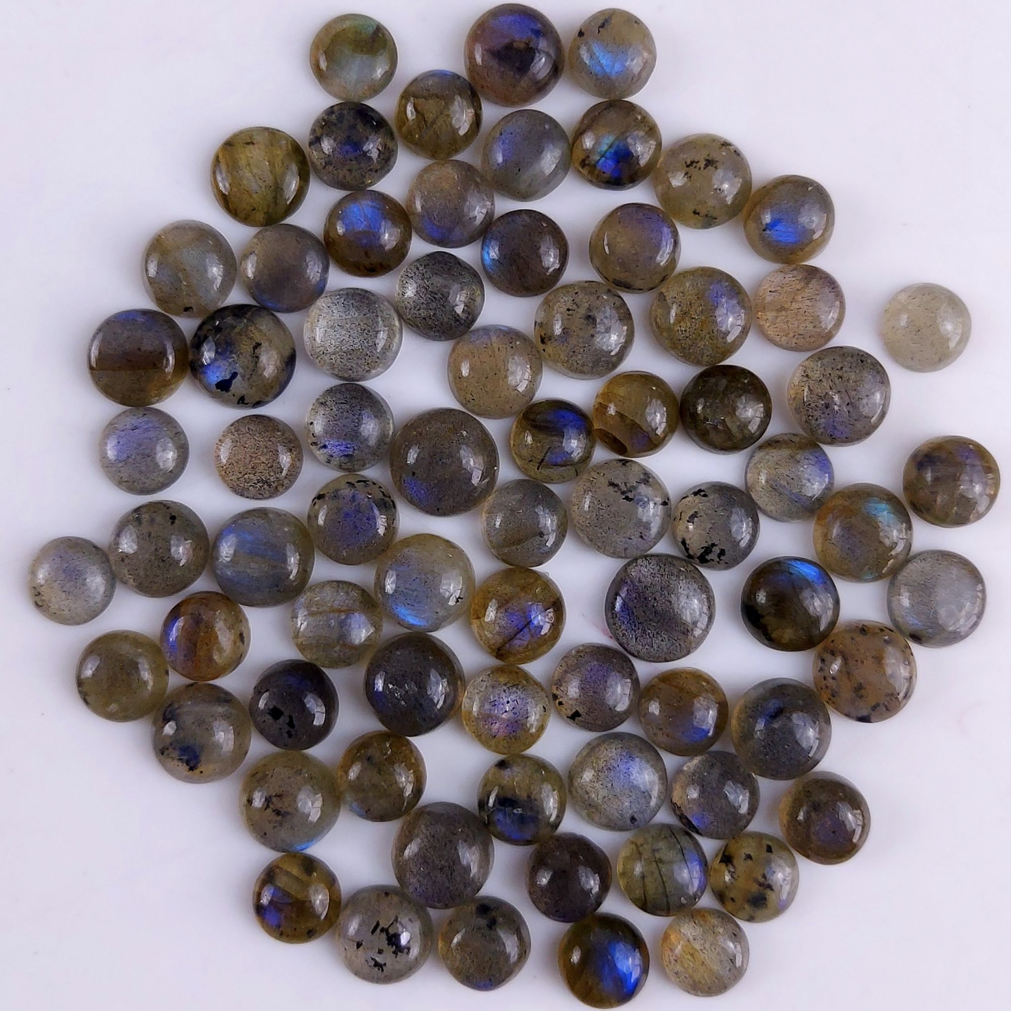 74Pcs 180Cts Natural Blue Labradorite Calibrated Cabochon Round Shape Gemstone Lot For Jewelry Making 6x6mm#741