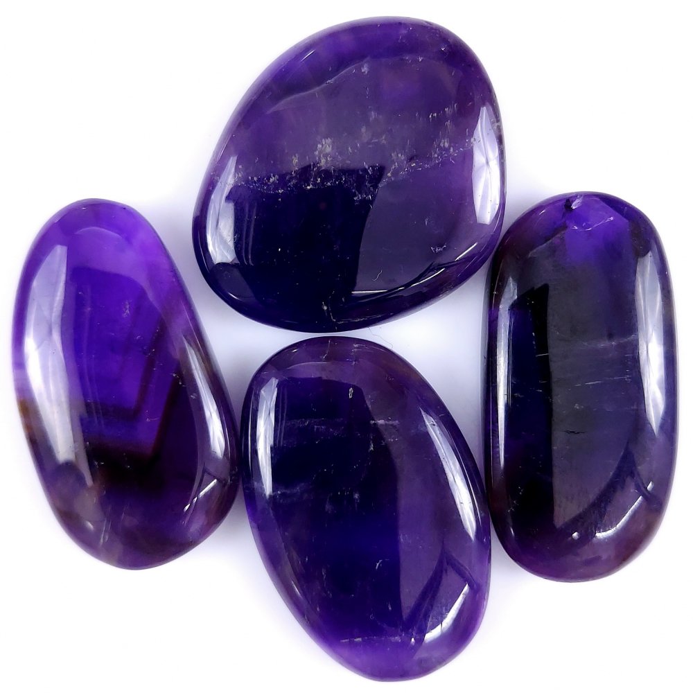 4Pcs 250Cts Natural African Amethyst Cabochon lot Gemstone Purple Crystal Mix Shape Loose Gemstone beads for jewelry Making 38x20 36x30mm#R-7419