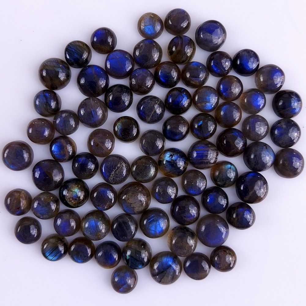73Pcs 202Cts Natural Blue Labradorite Calibrated Cabochon Round Shape Gemstone Lot For Jewelry Making 5x5mm#742