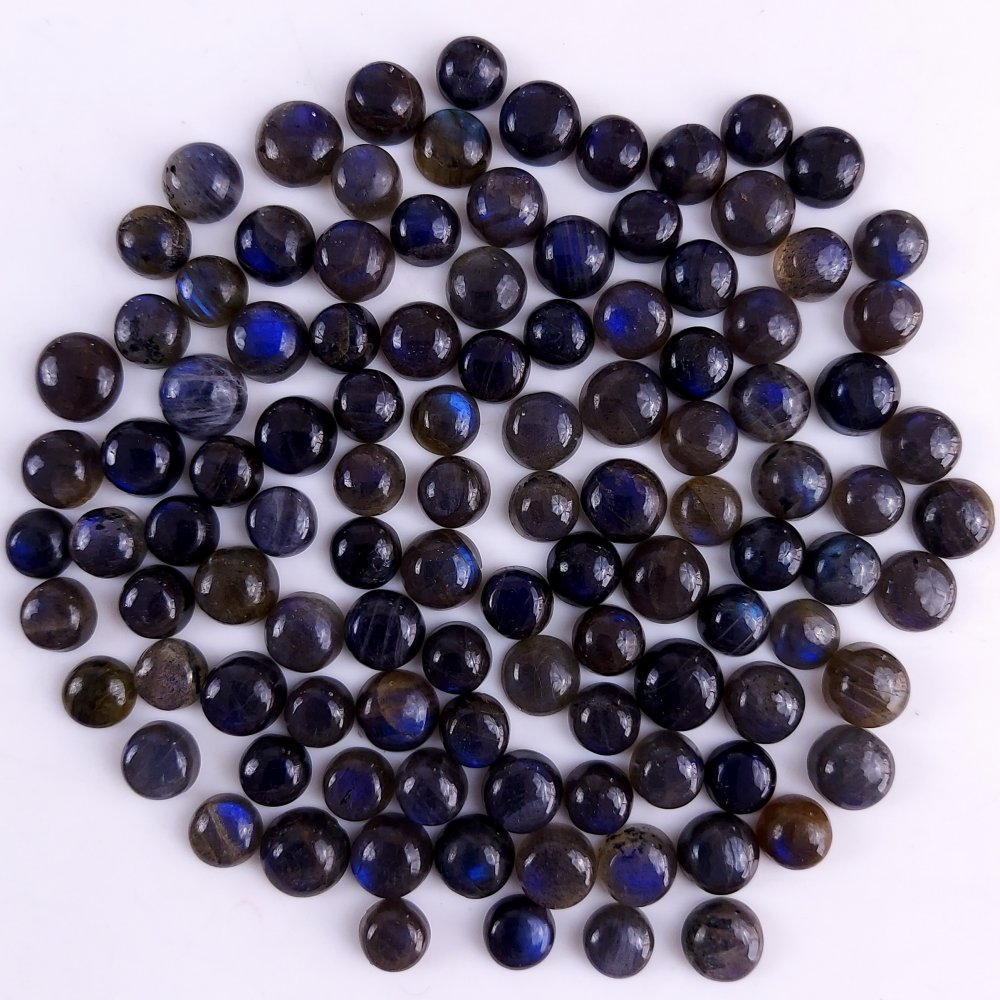 109Pcs 301Cts Natural Blue Labradorite Calibrated Cabochon Round Shape Gemstone Lot For Jewelry Making 6x6mm#743
