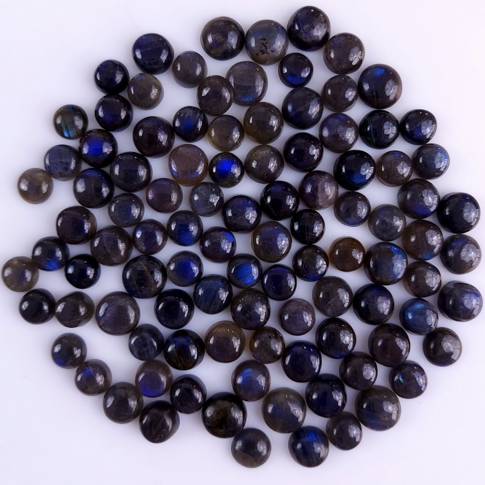 100Pcs 286Cts Natural Blue Labradorite Calibrated Cabochon Round Shape Gemstone Lot For Jewelry Making 7x7mm#744