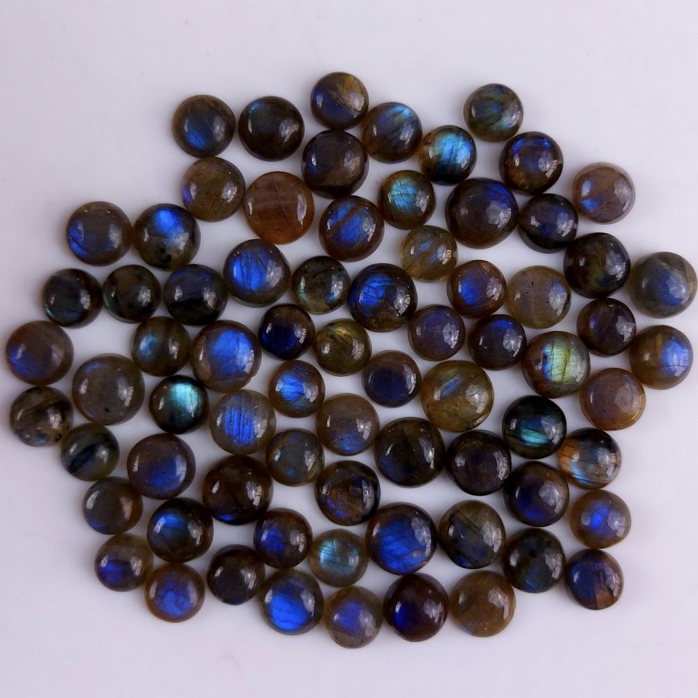73Pcs 196Cts Natural Blue Labradorite Calibrated Cabochon Round Shape Gemstone Lot For Jewelry Making 6x6mm#745