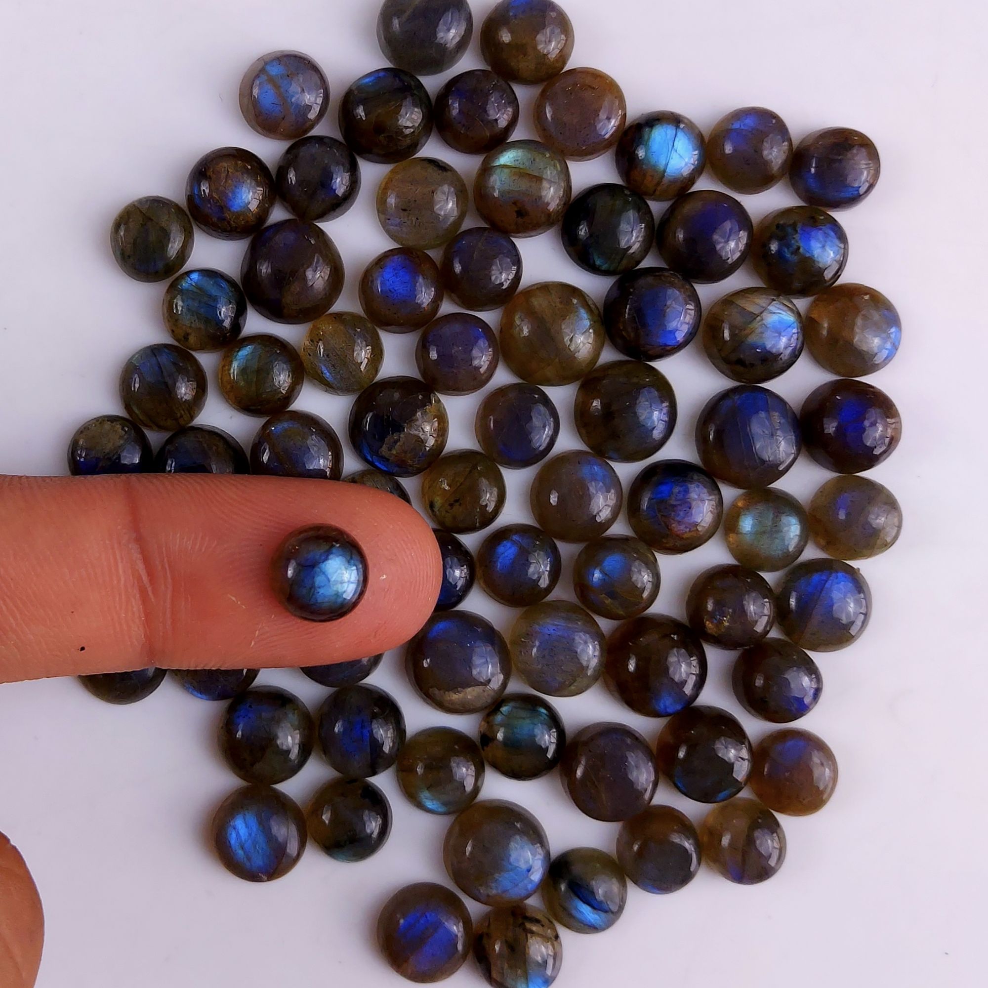 73Pcs 196Cts Natural Blue Labradorite Calibrated Cabochon Round Shape Gemstone Lot For Jewelry Making 6x6mm745