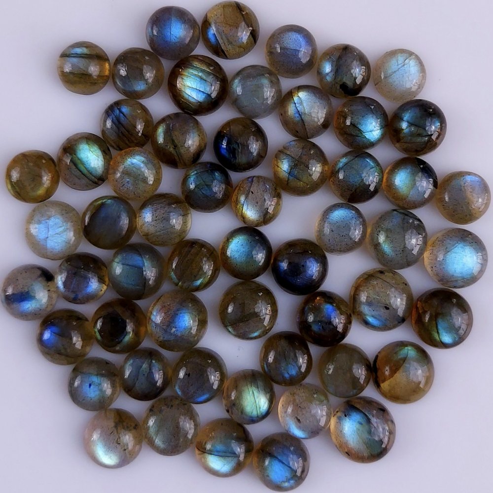 56Pcs 143Cts Natural Blue Labradorite Calibrated Cabochon Round Shape Gemstone Lot For Jewelry Making 6x6mm#746