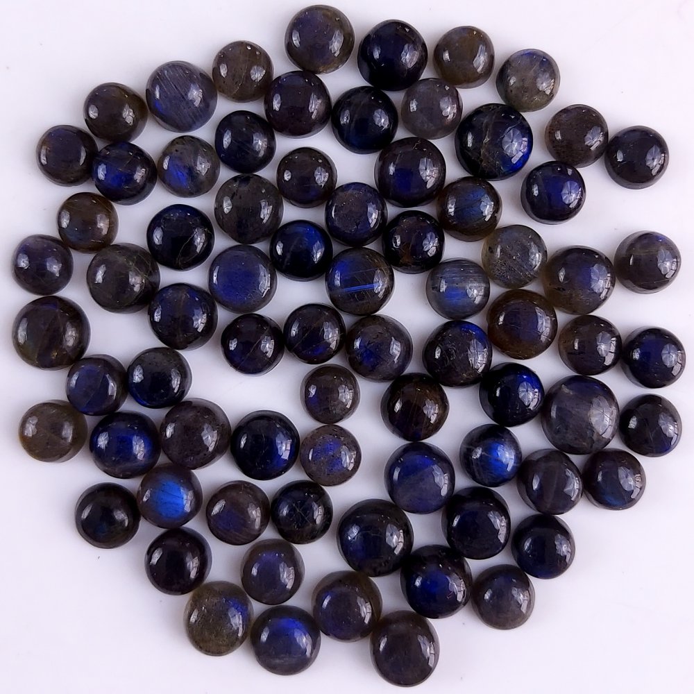 75Pcs 216Cts Natural Blue Labradorite Calibrated Cabochon Round Shape Gemstone Lot For Jewelry Making 5x5mm#747