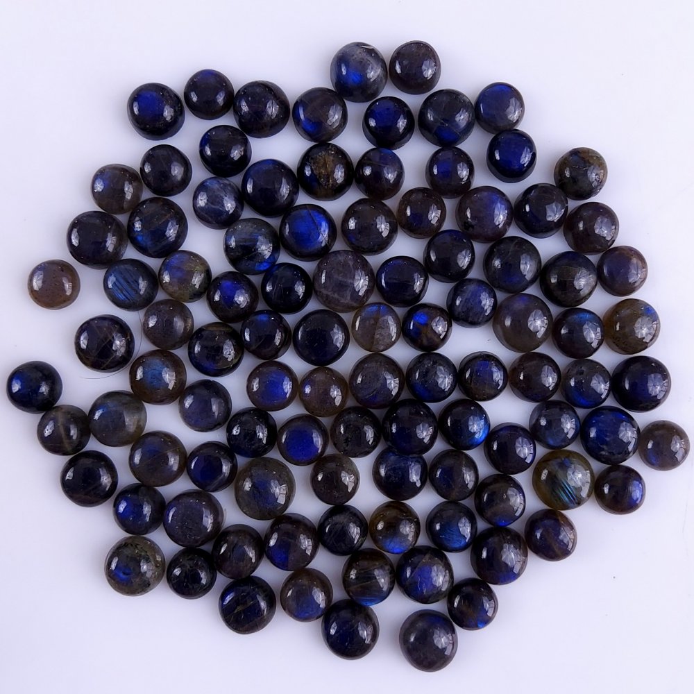 100Pcs 274Cts Natural Blue Labradorite Calibrated Cabochon Round Shape Gemstone Lot For Jewelry Making 6x6mm#748