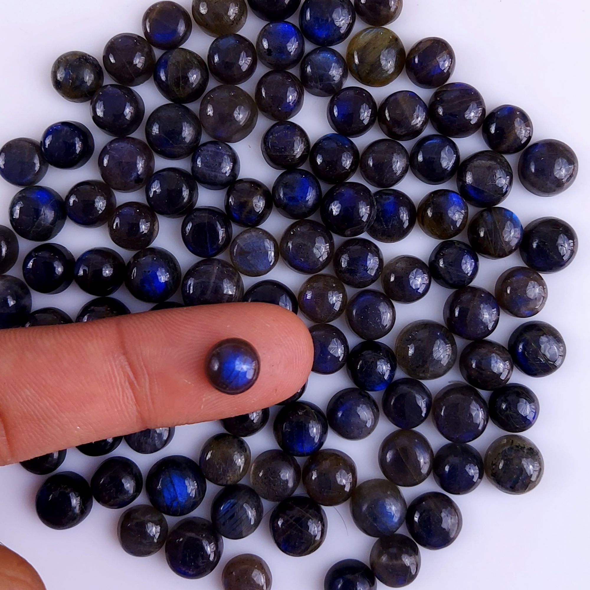 100Pcs 274Cts Natural Blue Labradorite Calibrated Cabochon Round Shape Gemstone Lot For Jewelry Making 6x6mm#748