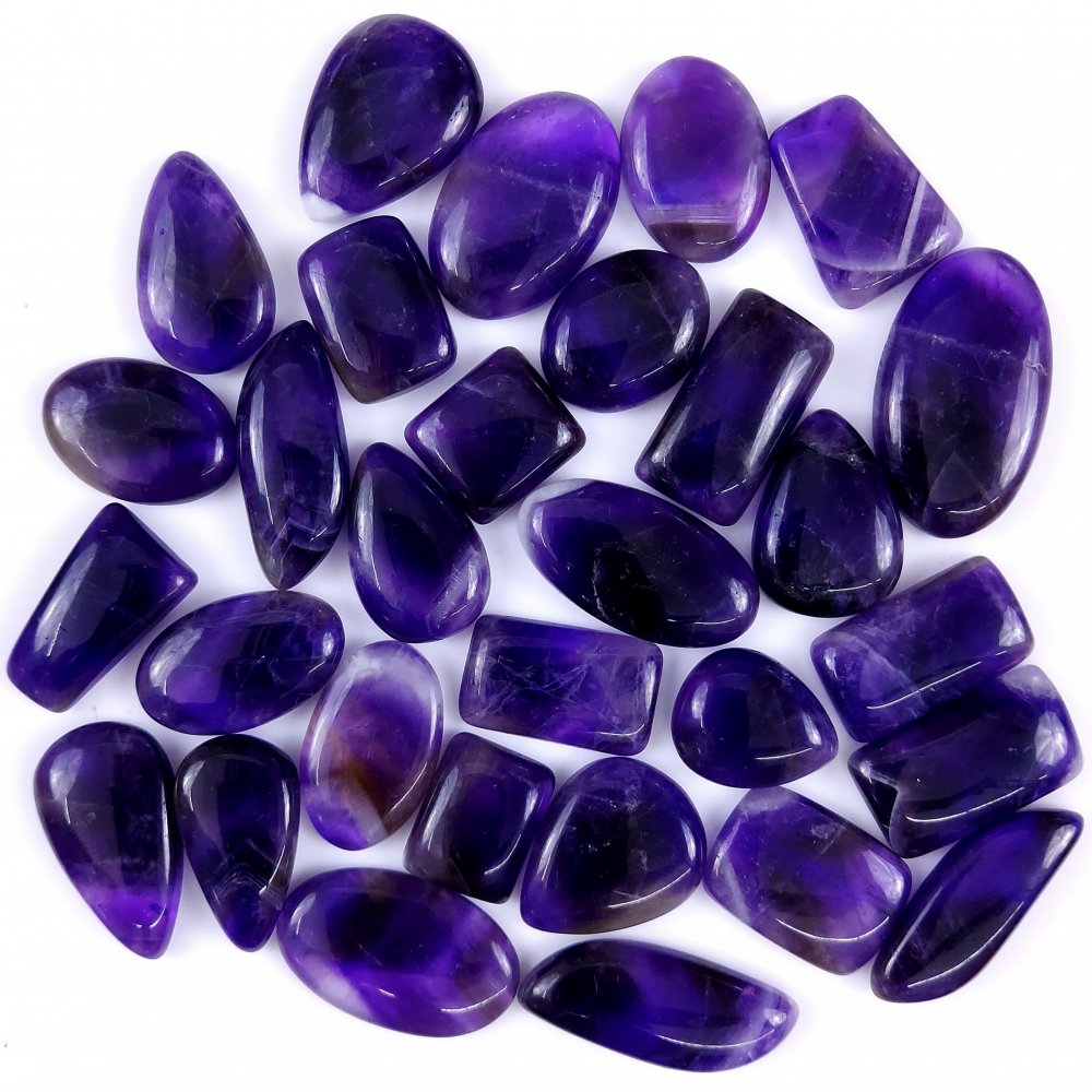 30Pcs 526Cts Natural Amethyst Cabochon lot Gemstone Purple Crystal Mix Shape Loose Gemstone beads for jewelry Making 32z18 18x14mm #R-7507