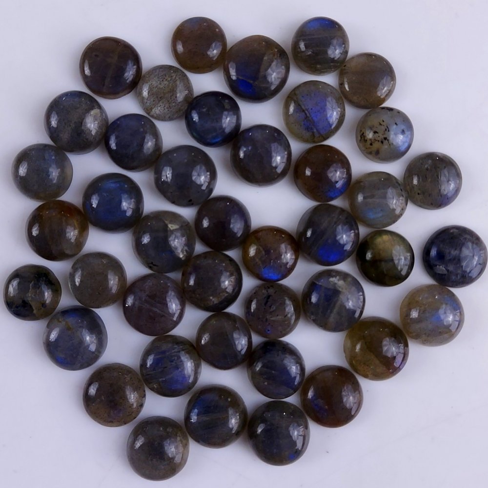 42Pcs 198Cts Natural Blue Labradorite Calibrated Cabochon Round Shape Gemstone Lot For Jewelry Making 9x9mm#751