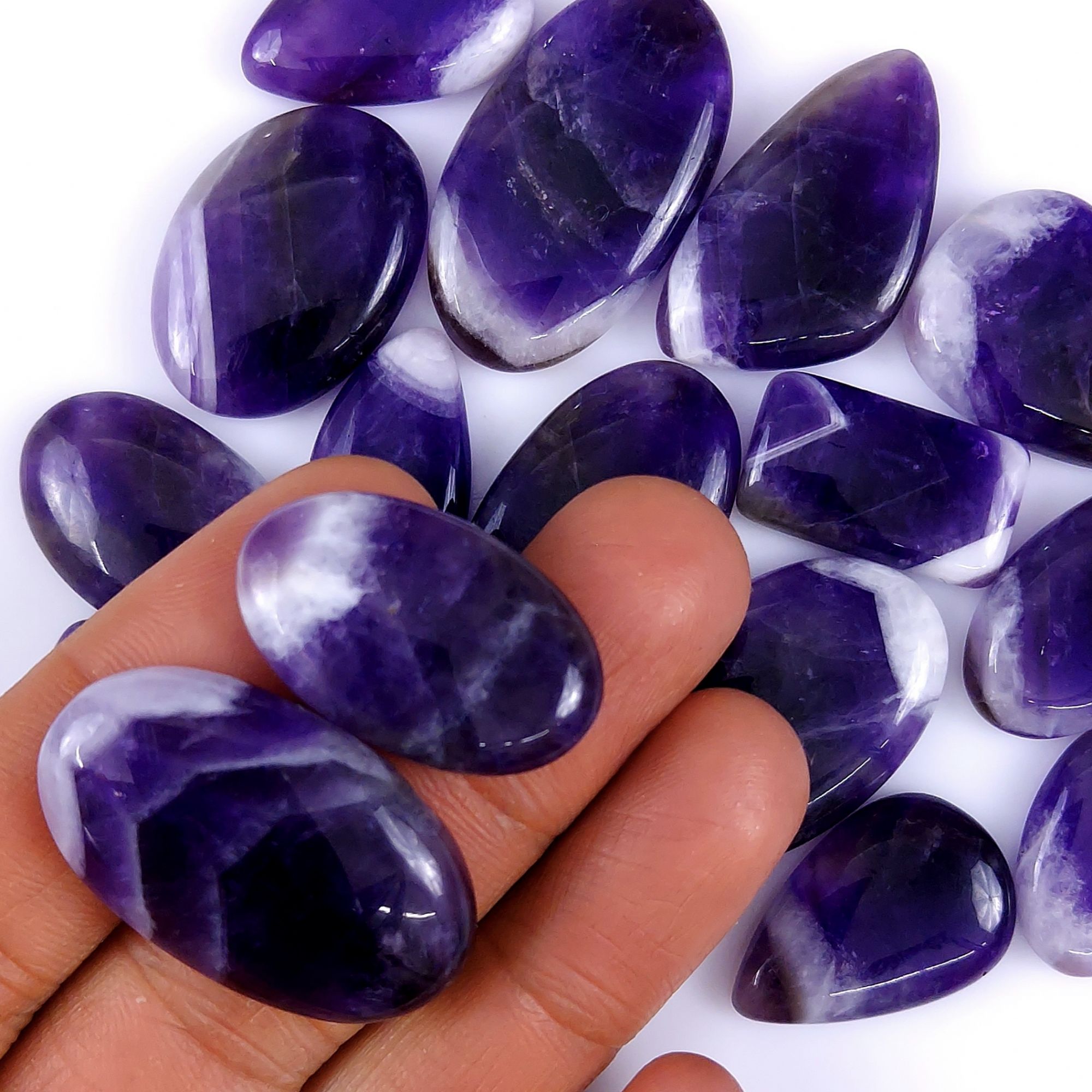 17Pcs 414Cts Natural Amethyst Cabochon lot Gemstone Purple Crystal Mix Shape Loose Gemstone beads for jewelry Making 36x20 20x14mm#7510