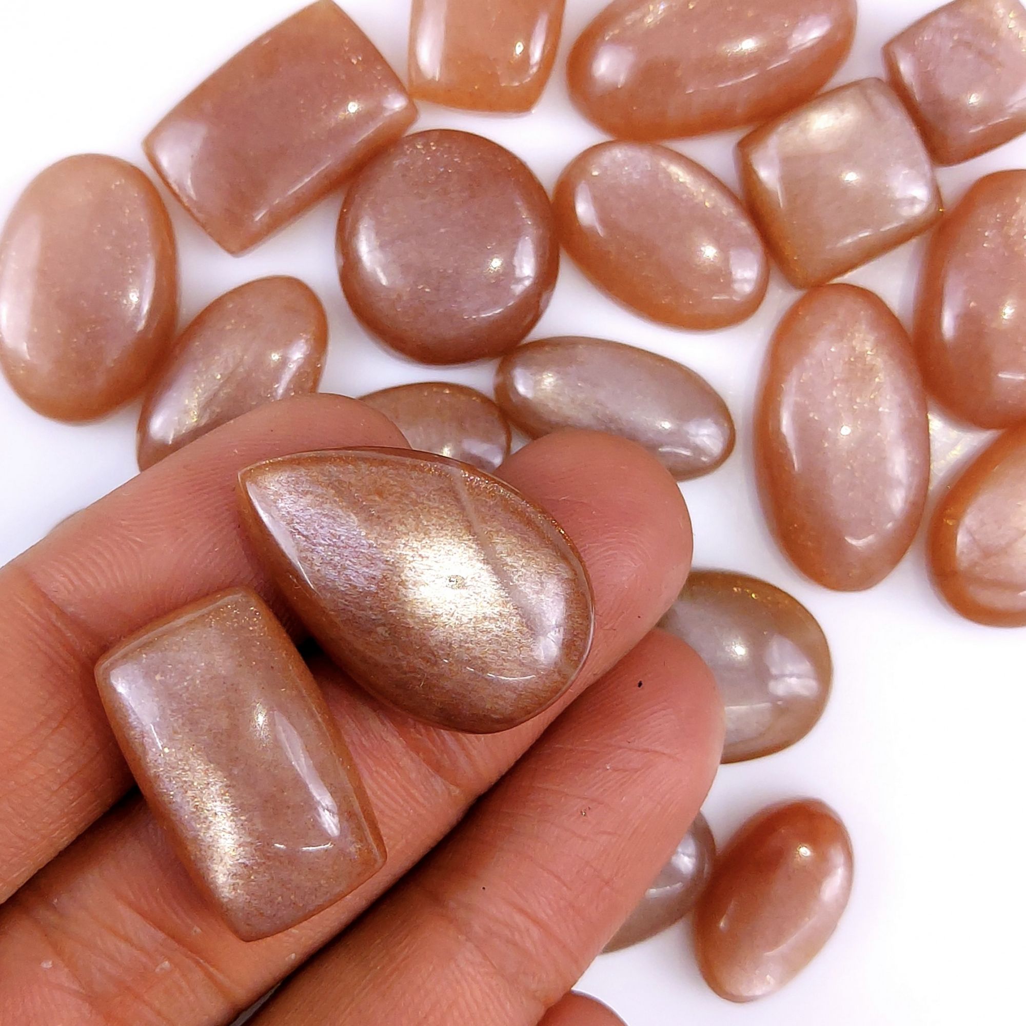21Pcs 350Cts Natural Peach Moonstone Cabochon lot Gemstone Crystal Mix Shape Loose Gemstone beads for jewelry Making 23x12 15x11mm